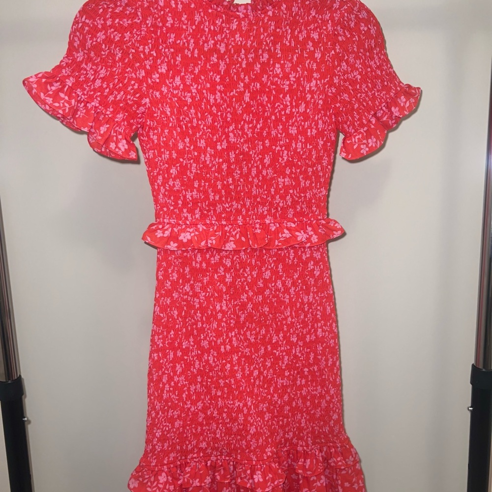 Likely Floral form fitted Pink & Red mini dress short sleeve